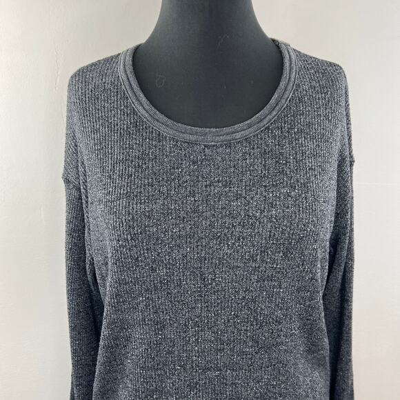 MONROW Marled Gray Crew Neckline Long Sleeve Drop Shoulder Pullover Sweater Sz M - Picture 3 of 9
